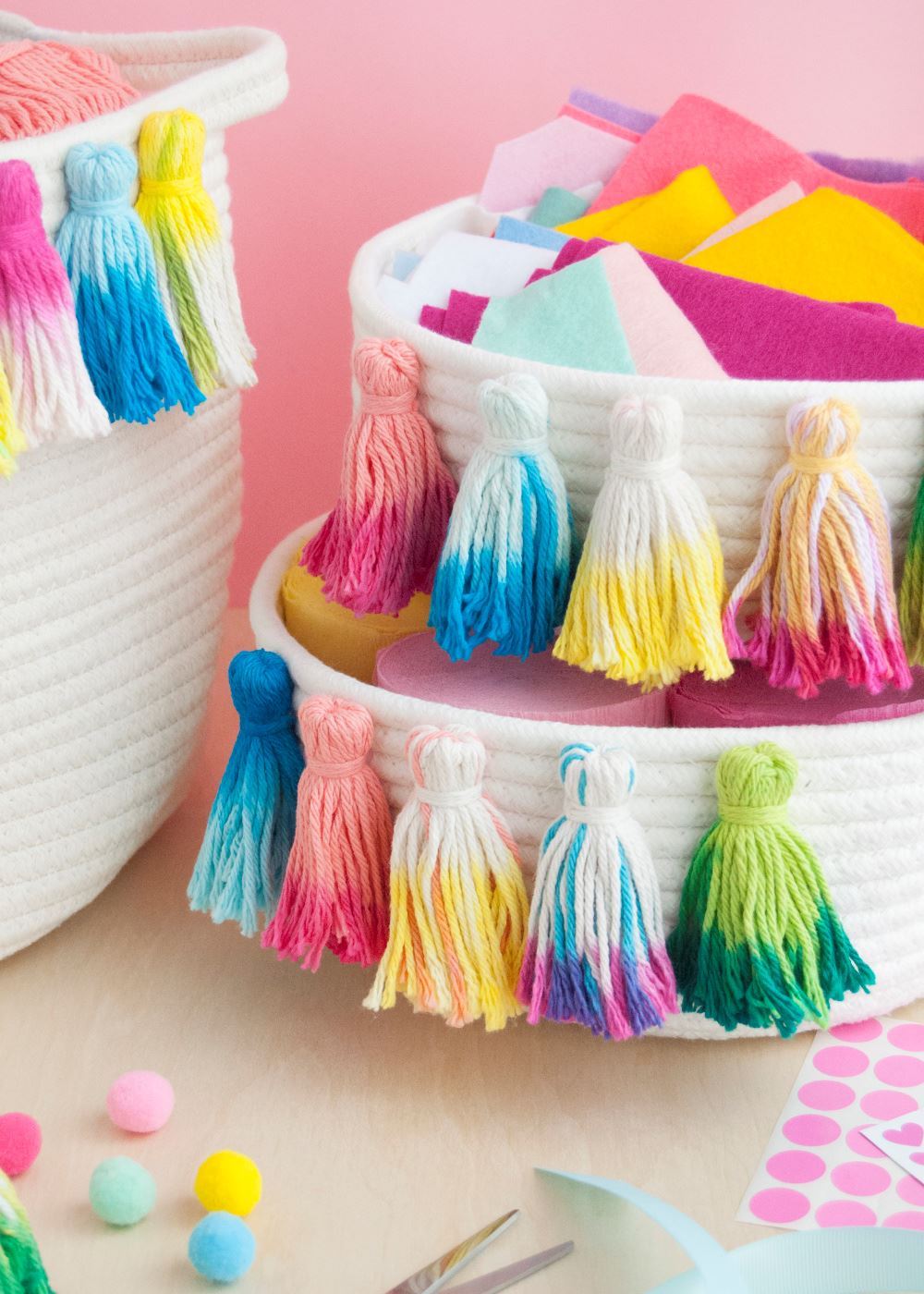 Tie-Dye Tassel Baskets