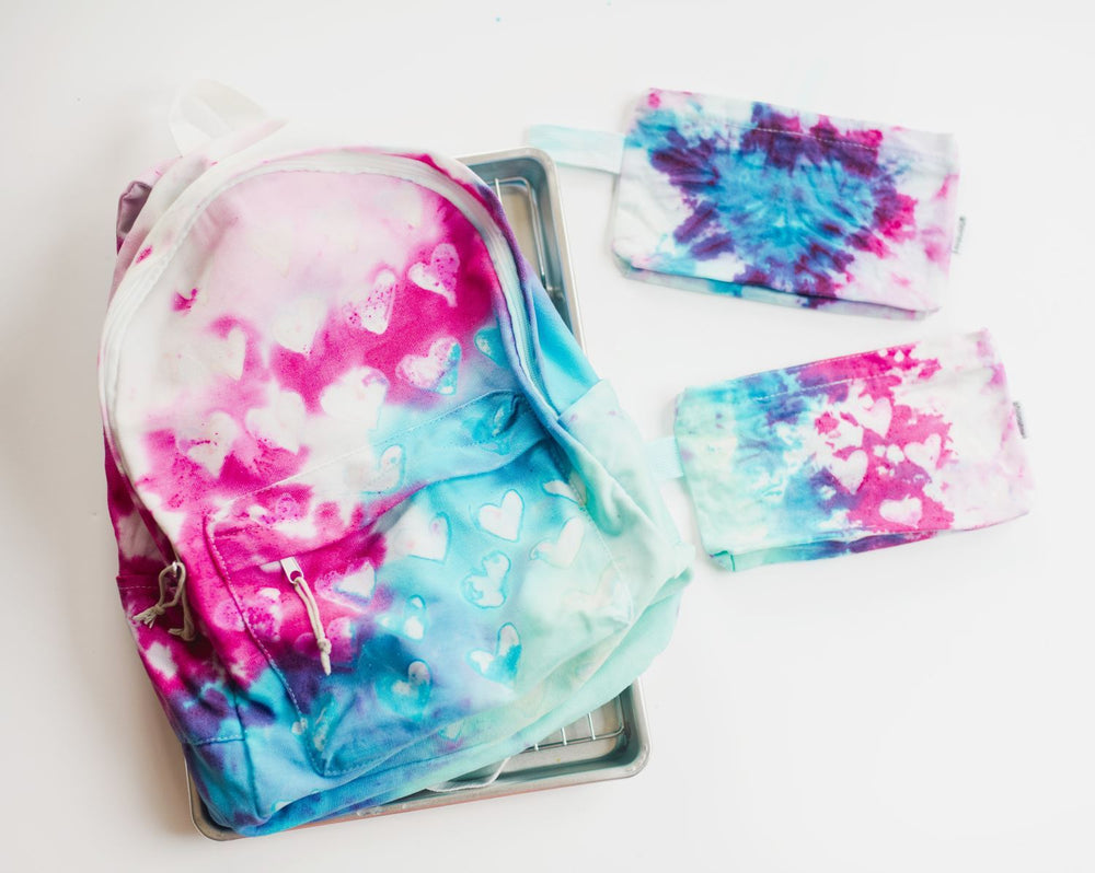 Matching Hearts Tie Dye Backpack and Pencil Case