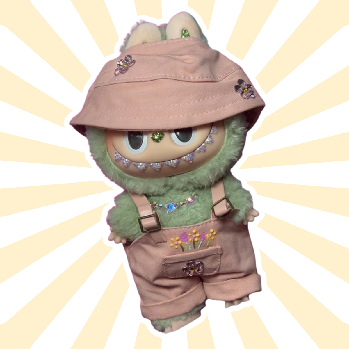 Labubu collectible adorned with rhinestones and Puff Paint