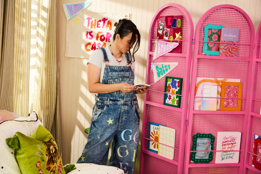 Dorm Room Color Refresh: DIY a Pink Room Divider & Painted Frames