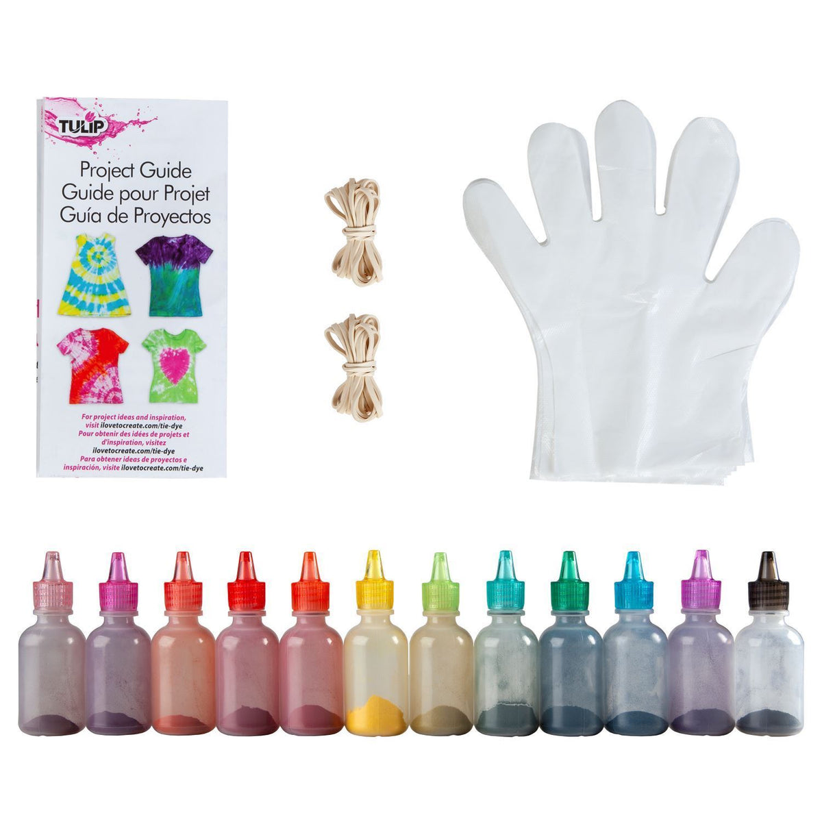 One-Step Tie-Dye Kit Carnival 12-Pc. Mini Kit components