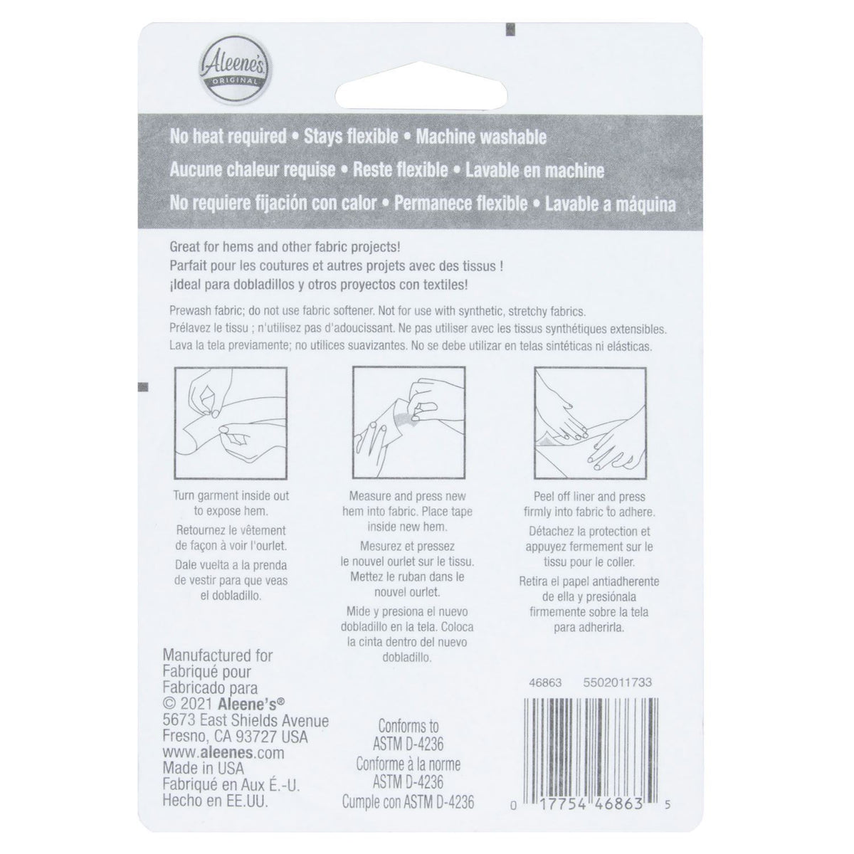 Aleene's 5/8-inch Fabric Fusion Permanent Fabric Tape 15 ft. Back of the package 