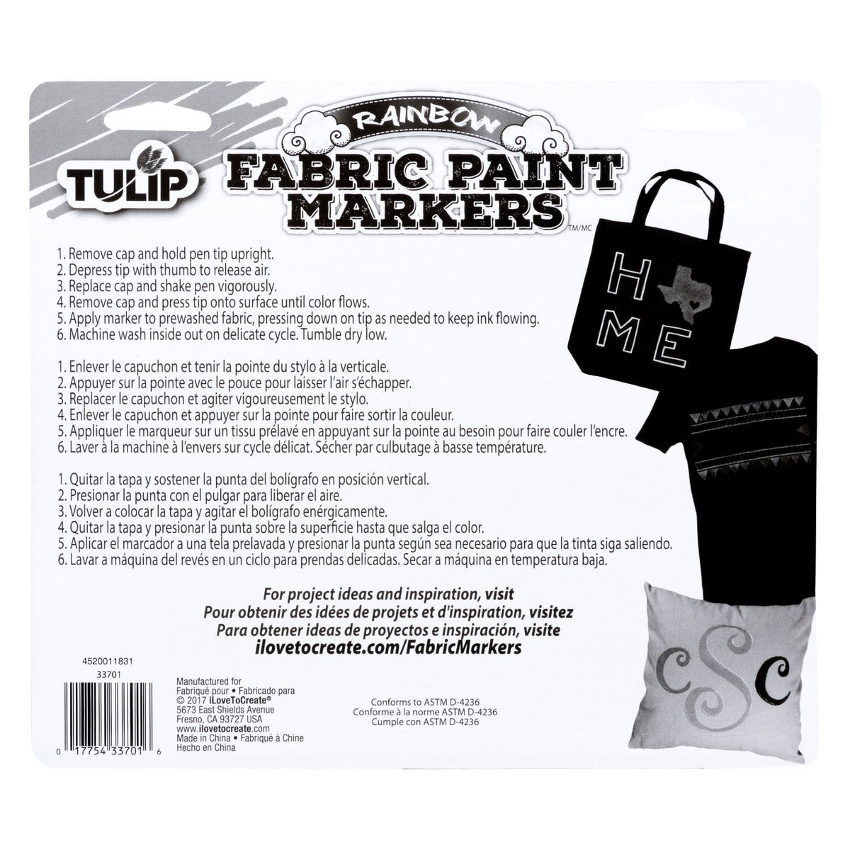 Picture of 33701 Tulip Bullet-Tip Fabric Paint Markers Rainbow 15 Pack
