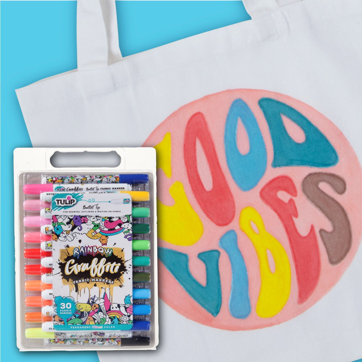Picture of 37037 Tulip Graffiti Bullet-Tip Fabric Markers Rainbow 30 Pack