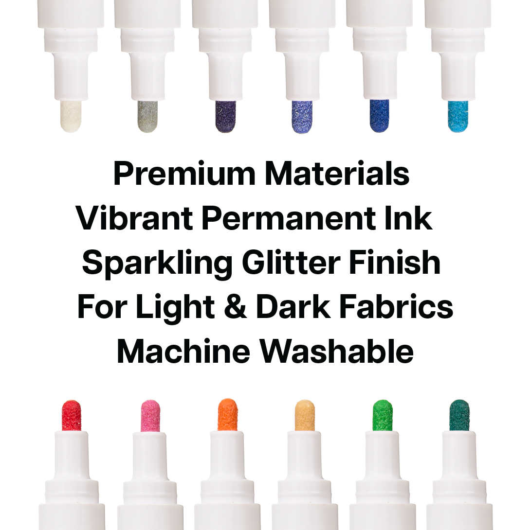 Picture of 49923 Tulip Bullet-Tip Glitter Fabric Paint Markers Rainbow 12 Pack